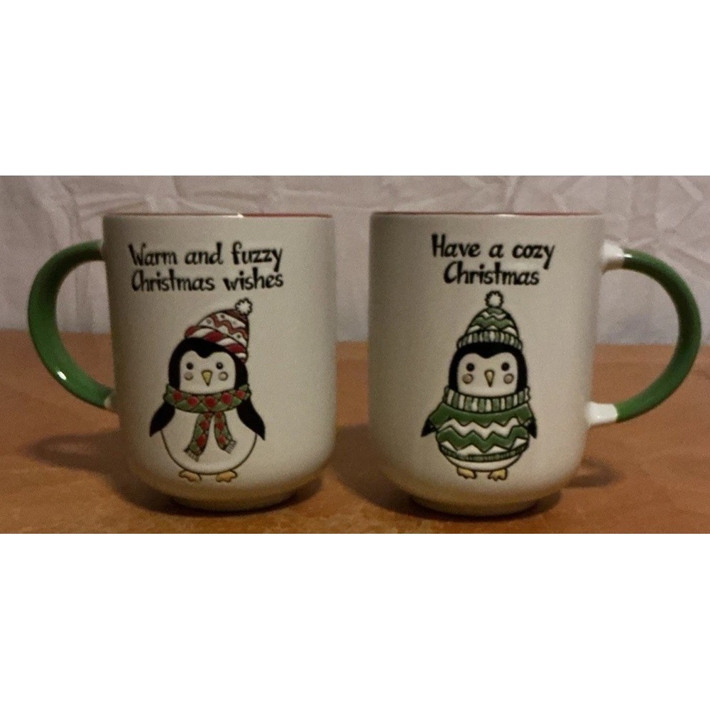 Spectrum Penguin "Have a Cozy Christmas And Warm & Fuzzy Coffee Mugs, Set Of 2
